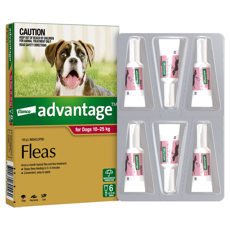 Advantage Flea Treatment for Dogs 10-25kg Red 6 Pack-Habitat Pet Supplies