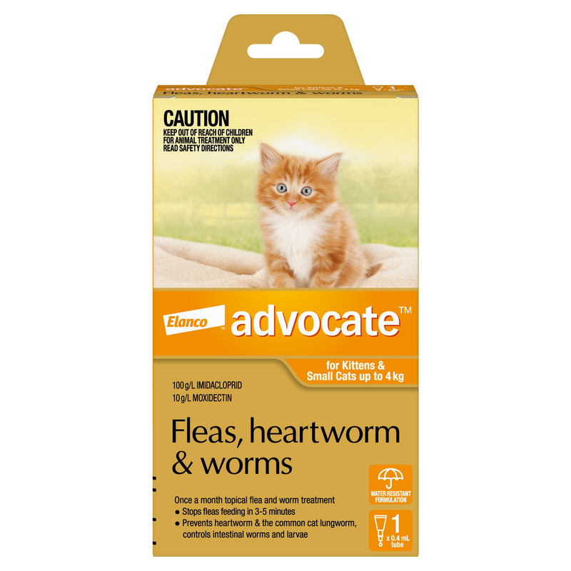 Advocate Flea Heartworm and Worm Treatment for Cats 0-4kg Orange 1 Pack