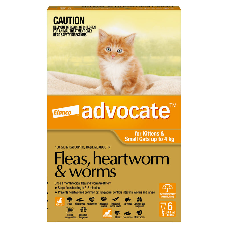 Advocate Flea Heartworm and Worm Treatment for Cats 0-4kg Orange 6 Pack