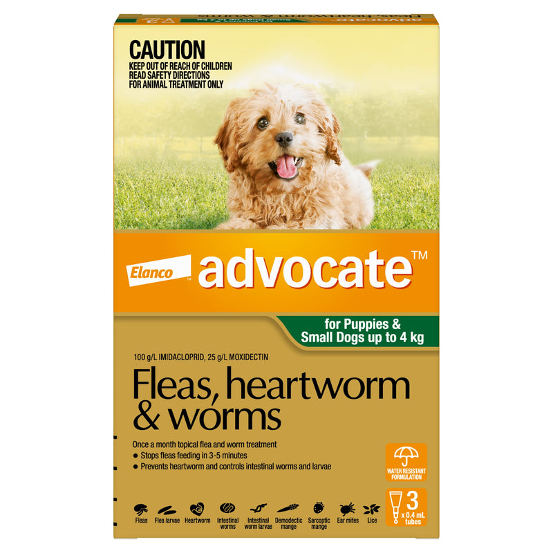 Advocate Flea Heartworm and Worm Treatment for Dogs 0-4kg Green 3 Pack
