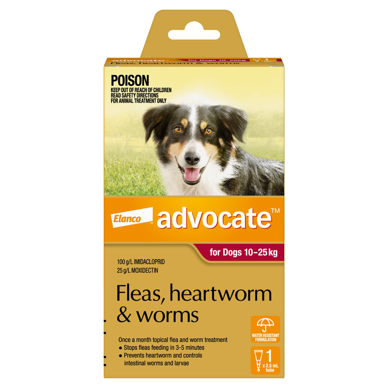 Advocate Flea Heartworm and Worm Treatment for Dogs 10-25kg Red 1 Pack