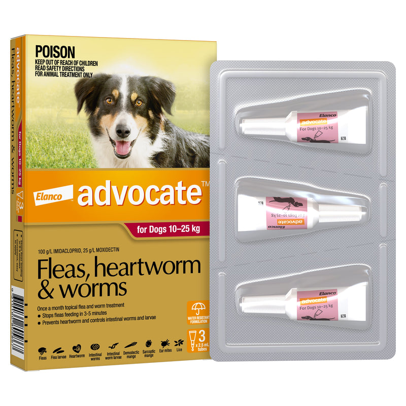 Advocate Flea Heartworm and Worm Treatment for Dogs 10-25kg Red 3 Pack-Habitat Pet Supplies