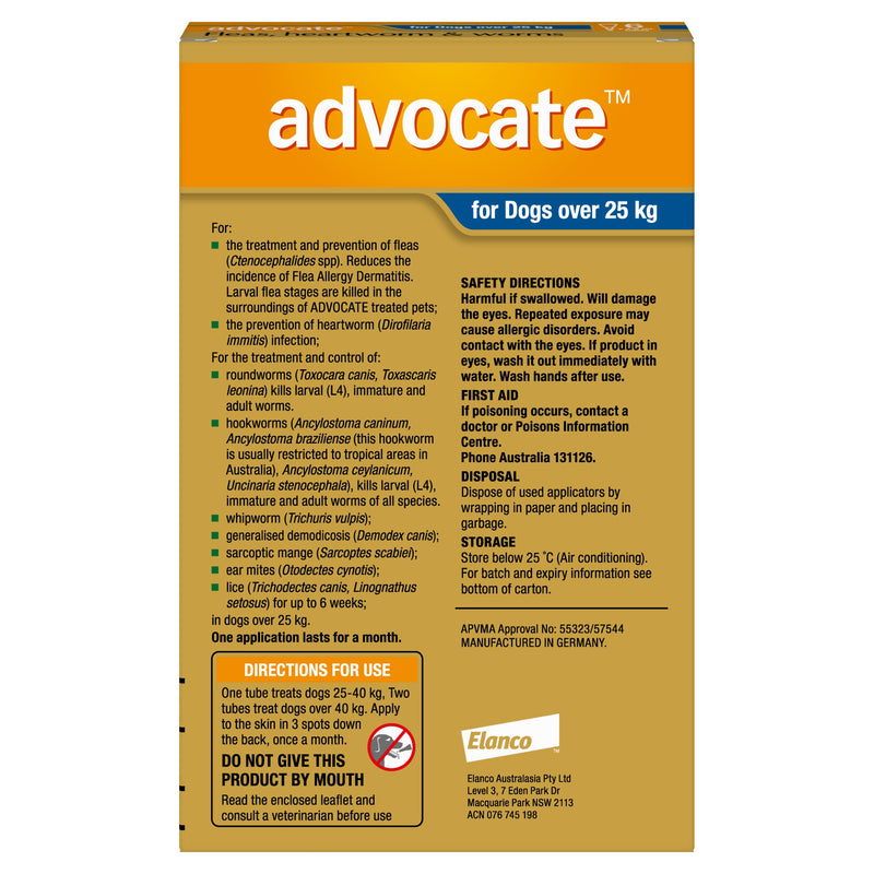 Advocate Flea Heartworm and Worm Treatment for Dogs 25kg Blue 6 Pack