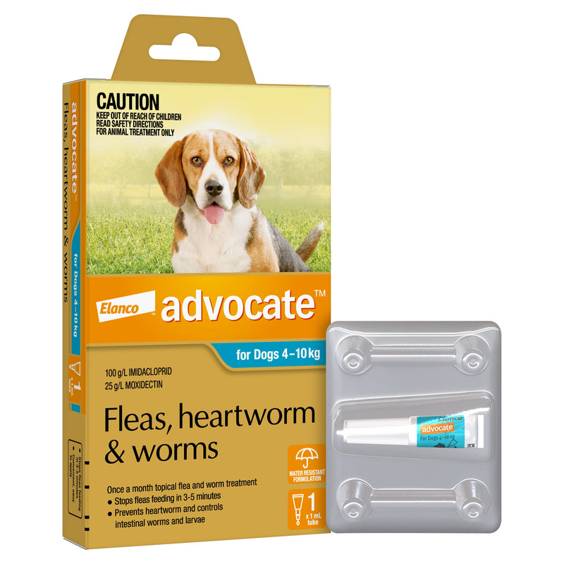 Advocate Flea Heartworm and Worm Treatment for Dogs 4-10kg Aqua 1 Pack-Habitat Pet Supplies