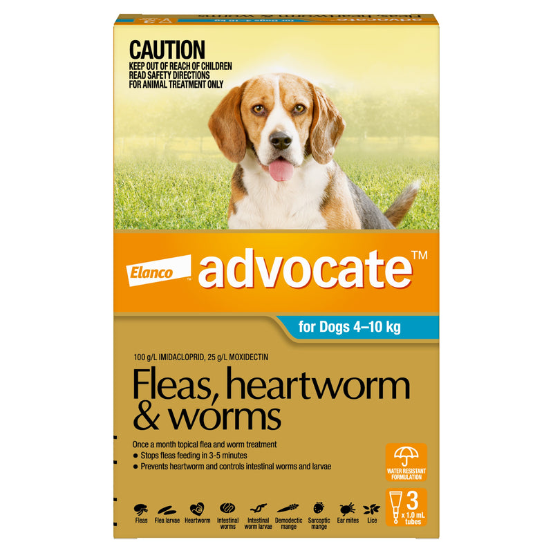 Advocate Flea Heartworm and Worm Treatment for Dogs 4-10kg Aqua 3 Pack