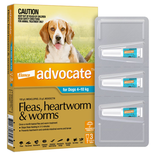 Advocate Flea Heartworm and Worm Treatment for Dogs 4-10kg Aqua 3 Pack