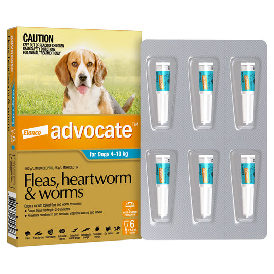 Advocate Flea Heartworm and Worm Treatment for Dogs 4-10kg Aqua 6 Pack