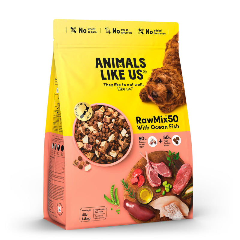 Animals Like Us RawMix50 with Freeze Dried Ocean Fish and Kibble Mix Dry Dog Food 1.8kg (+_+)