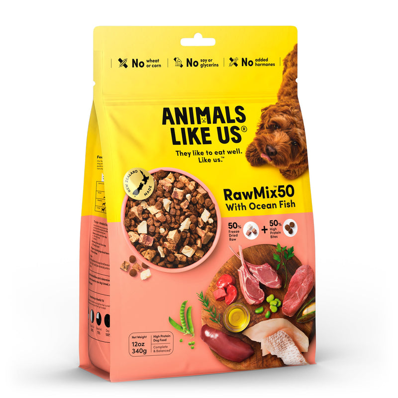 Animals Like Us RawMix50 with Freeze Dried Ocean Fish and Kibble Mix Dry Dog Food 340g (+_+)