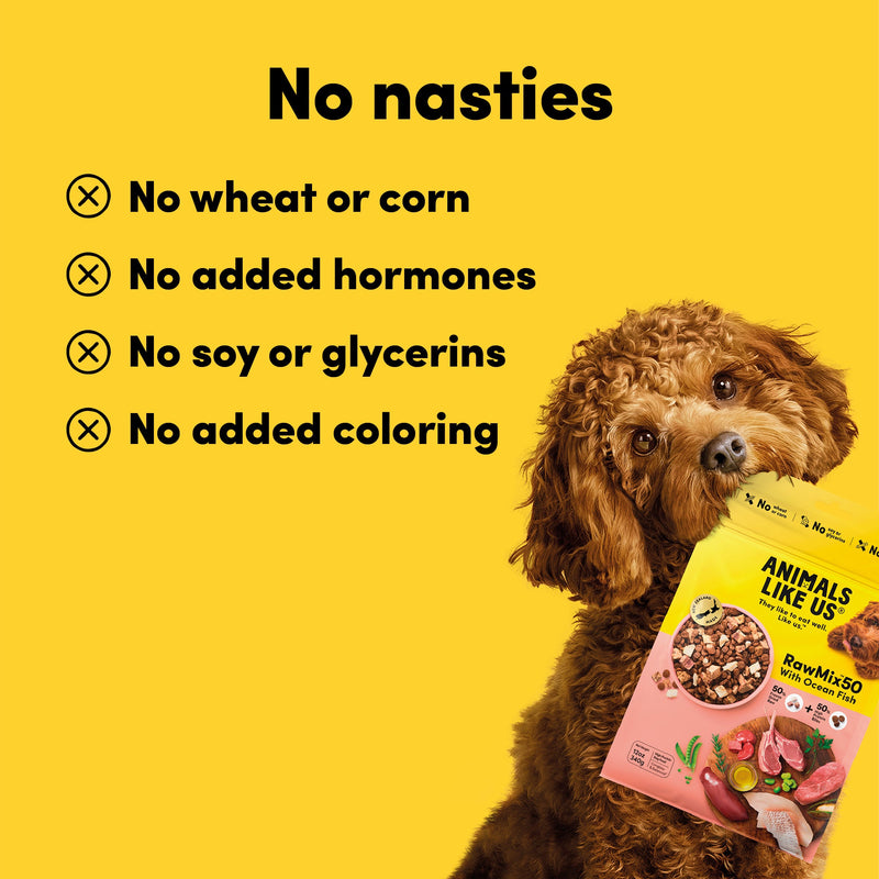 Animals Like Us RawMix50 with Freeze Dried Ocean Fish and Kibble Mix Dry Dog Food 340g (+_+)