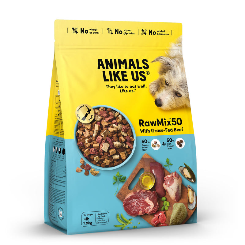 Animals Like Us RawMix50 with Grass-Fed Freeze Dried Beef and Kibble Mix Dog Food 1.8kg (+_+)