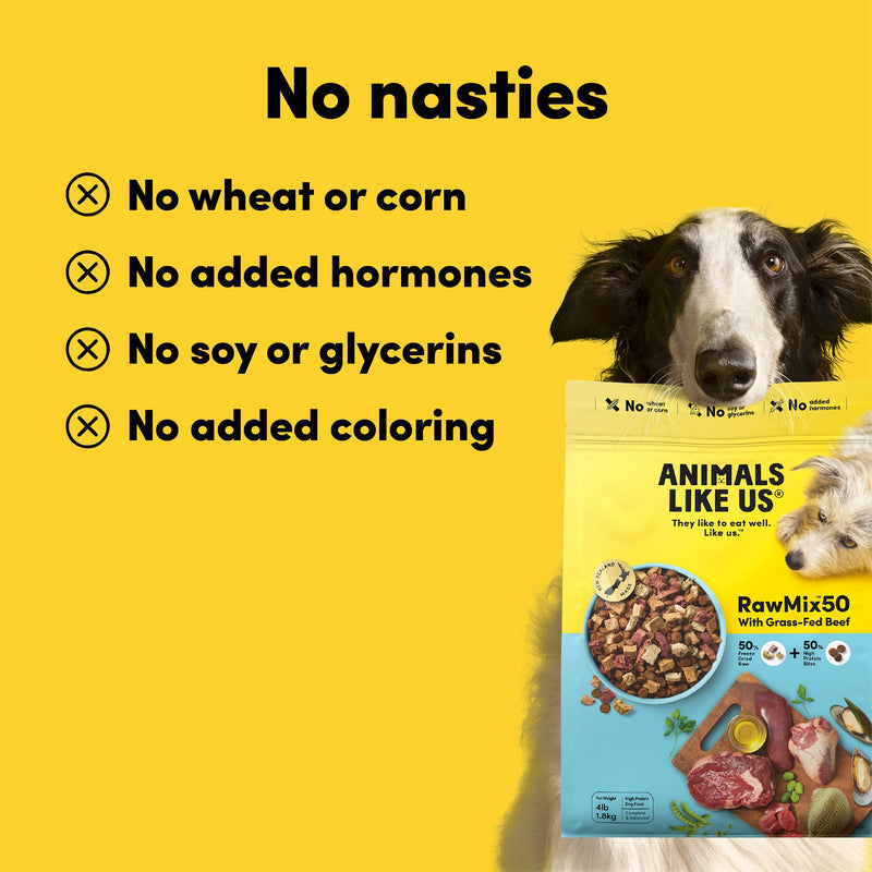 Animals Like Us RawMix50 with Grass-Fed Freeze Dried Beef and Kibble Mix Dog Food 1.8kg (+_+)