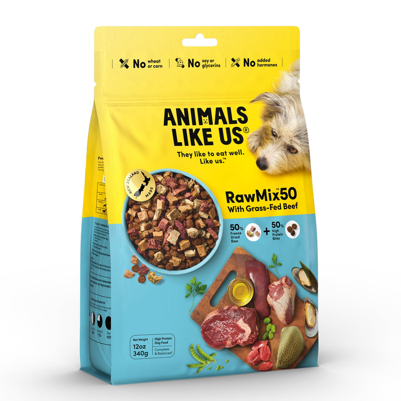 Animals Like Us RawMix50 with Grass-Fed Freeze Dried Beef and Kibble Mix Dog Food 340g (+_+)