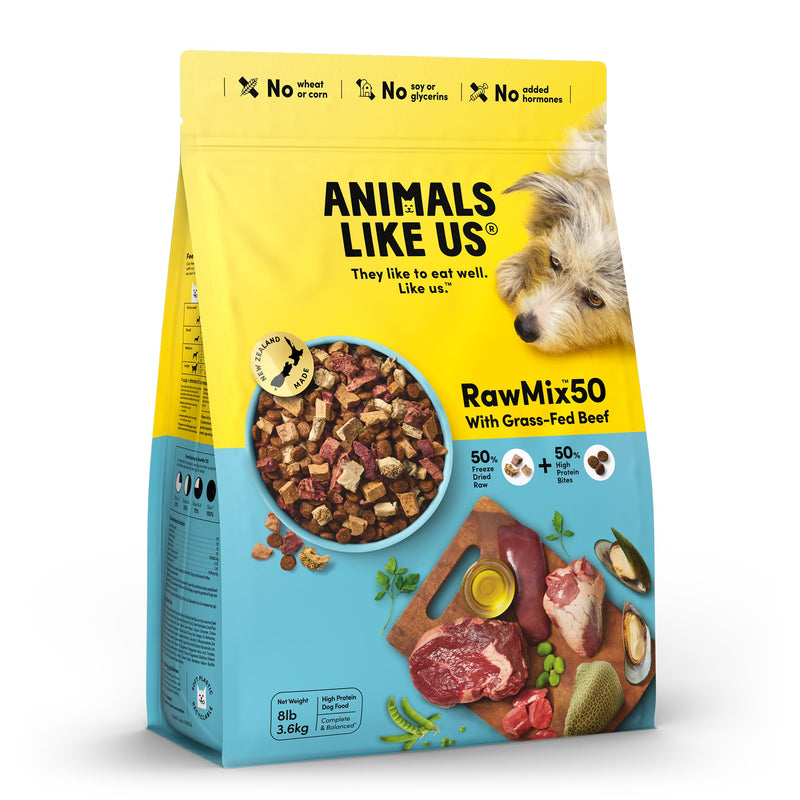 Animals Like Us RawMix50 with Grass-Fed Freeze Dried Beef and Kibble Mix Dog Food 3.6kg (+_+)