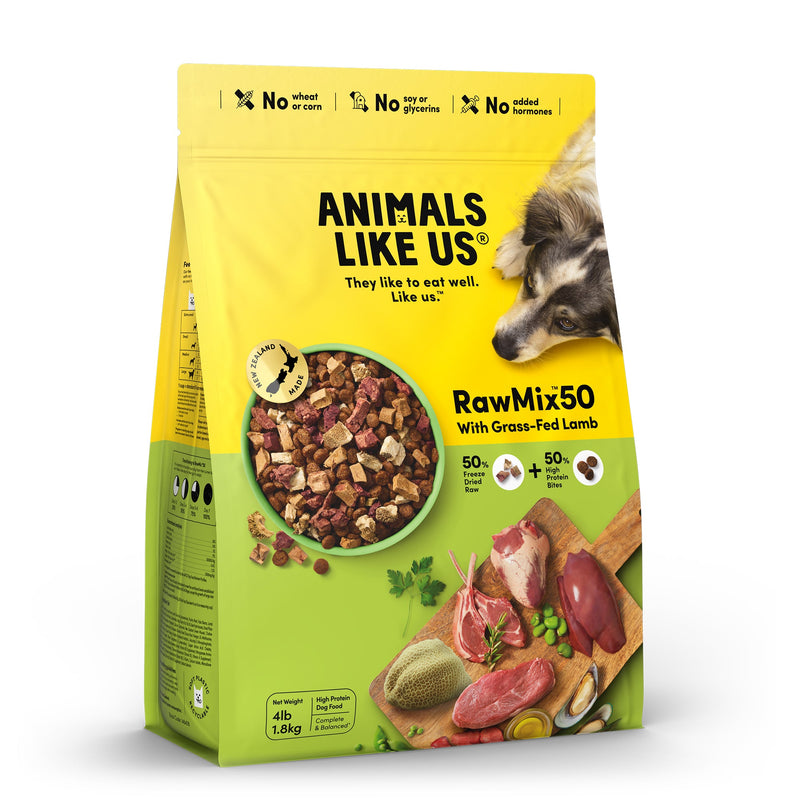 Animals Like Us RawMix50 with Grass-Fed Freeze Dried Lamb and Kibble Mix Dry Dog Food 1.8kg (+_+)