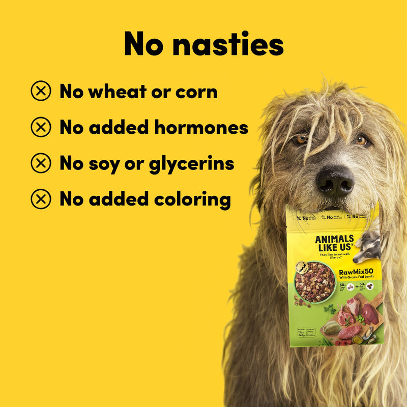 Animals Like Us RawMix50 with Grass-Fed Freeze Dried Lamb and Kibble Mix Dry Dog Food 340g *!*!*