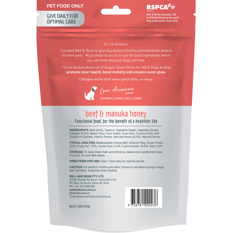 Bell and Bone Collagen Sticks Beef and Manuka Honey for Adult Dogs 235g (+_+)