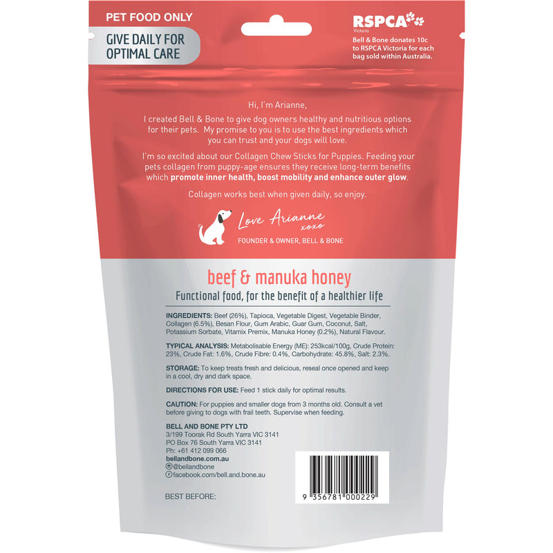 Bell and Bone Collagen Sticks Beef and Manuka Honey for Puppies 100g (+_+)