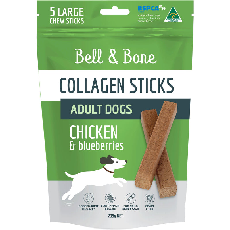 Bell and Bone Collagen Sticks Chicken and Blueberries for Adult Dogs 235g (+_+)-Habitat Pet Supplies