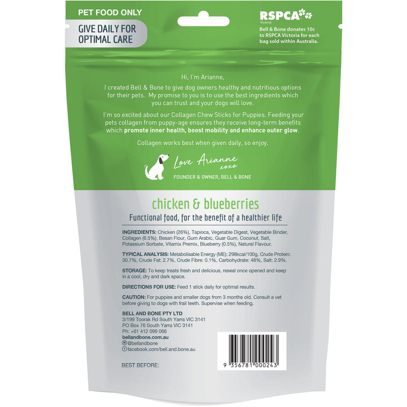 Bell and Bone Collagen Sticks Chicken and Blueberries for Puppies 100g (+_+)