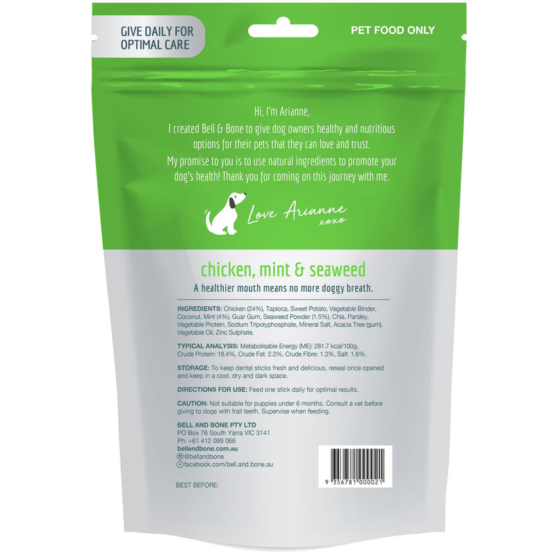 Bell and Bone Dental Sticks Chicken Mint and Seaweed for Large Dogs 231g (+_+)