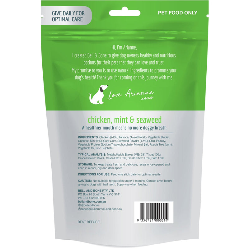 Bell and Bone Dental Sticks Chicken Mint and Seaweed for Medium Dogs 182g (+_+)