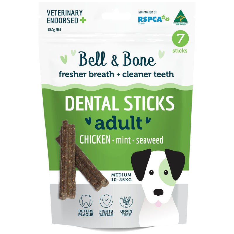 Bell and Bone Dental Sticks Chicken Mint and Seaweed for Medium Dogs 182g (+_+)-Habitat Pet Supplies