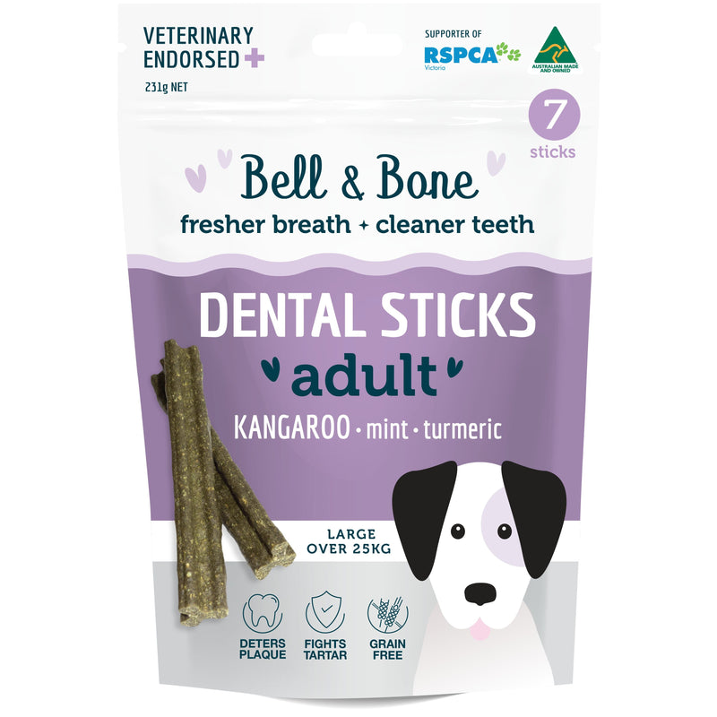 Bell and Bone Dental Sticks Kangaroo Mint and Turmeric for Large Dogs 231g (+_+)-Habitat Pet Supplies