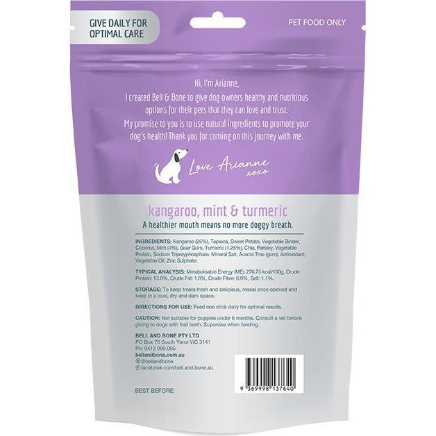 Bell and Bone Dental Sticks Kangaroo Mint and Turmeric for Medium Dogs 182g (+_+)