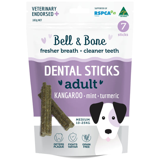Bell and Bone Dental Sticks Kangaroo Mint and Turmeric for Medium Dogs 182g