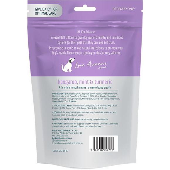 Bell and Bone Dental Sticks Kangaroo Mint and Turmeric for Small Dogs 126g (+_+)