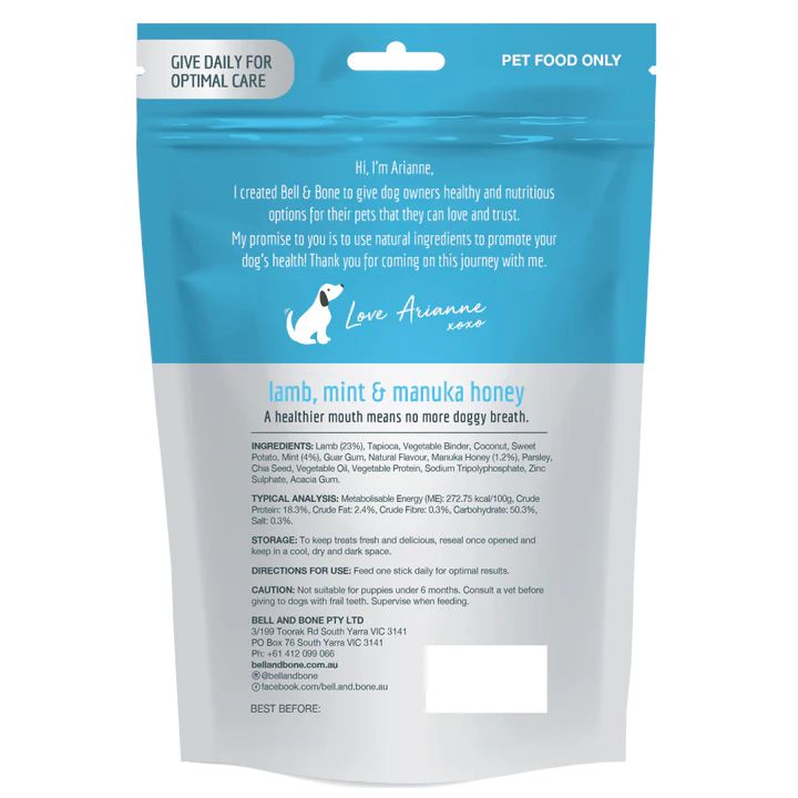 Bell and Bone Dental Sticks Lamb Mint and Manuka Honey for Large Dogs 231g (+_+)