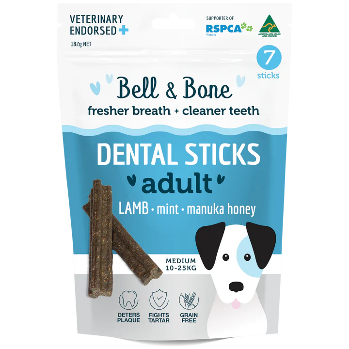 Bell and Bone Dental Sticks Lamb Mint and Manuka Honey for Medium Dogs 182g (+_+)-Habitat Pet Supplies