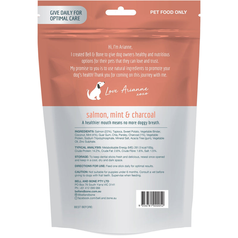 Bell and Bone Dental Sticks Salmon Mint and Charcoal for Large Dogs 231g (+_+)