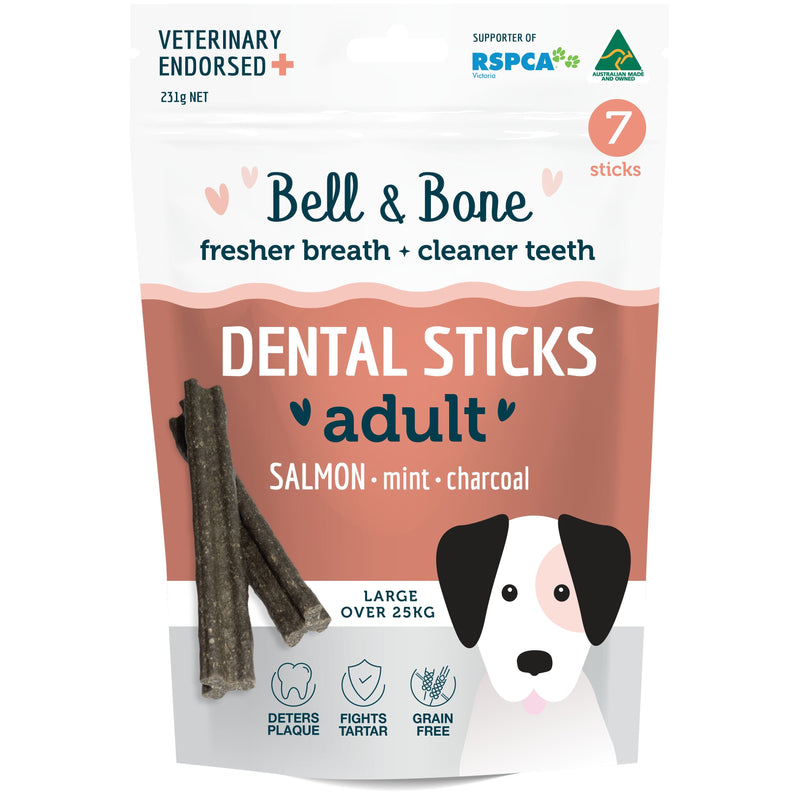 Bell and Bone Dental Sticks Salmon Mint and Charcoal for Large Dogs 231g (+_+)-Habitat Pet Supplies