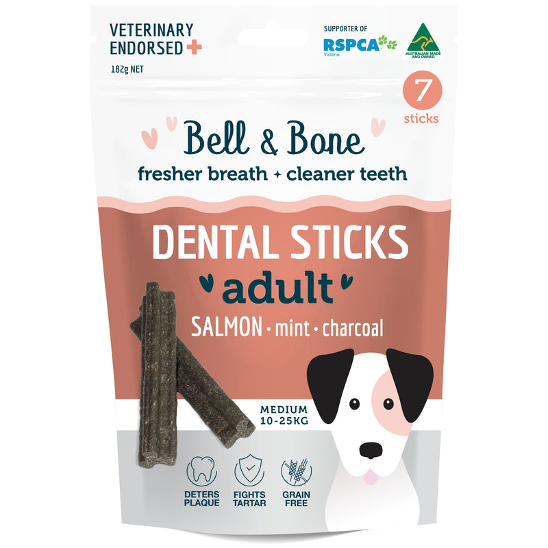Bell and Bone Dental Sticks Salmon Mint and Charcoal for Medium Dogs 182g (+_+)-Habitat Pet Supplies