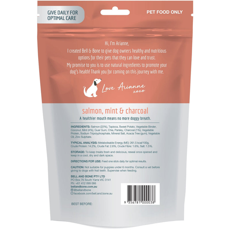 Bell and Bone Dental Sticks Salmon Mint and Charcoal for Small Dogs 126g (+_+)