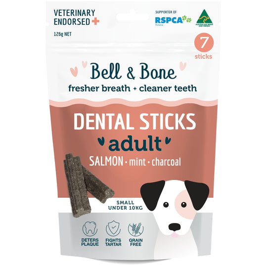 Bell and Bone Dental Sticks Salmon Mint and Charcoal for Small Dogs 126g
