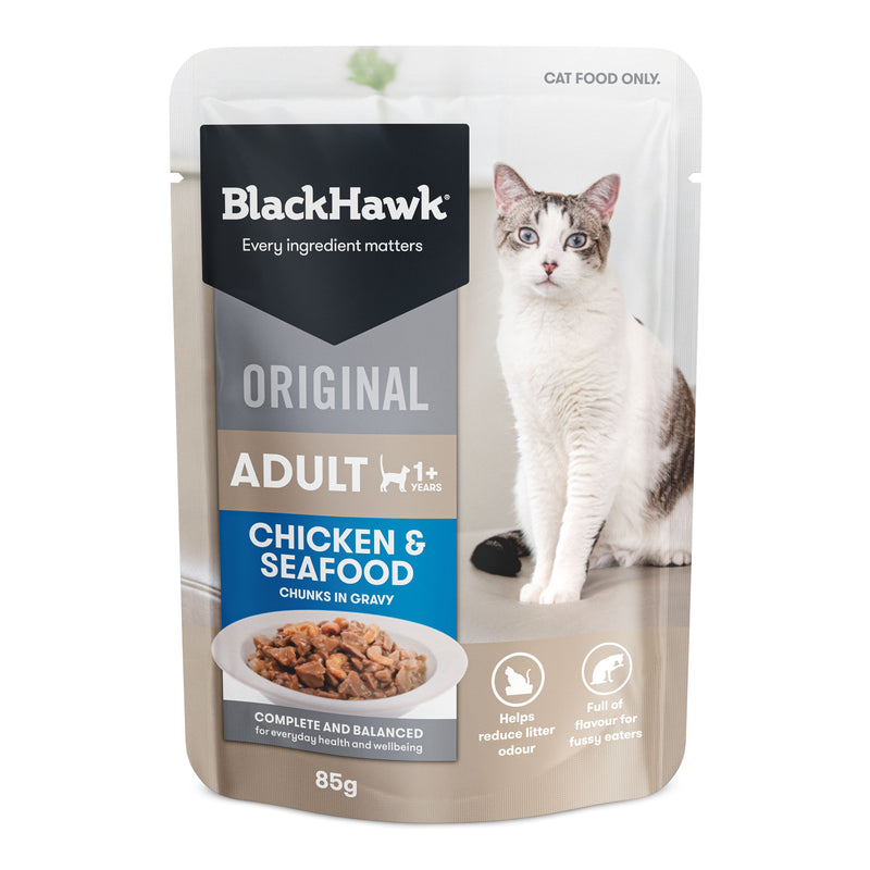 Black Hawk Chicken and Seafood in Gravy Cat Wet Food 85gx12