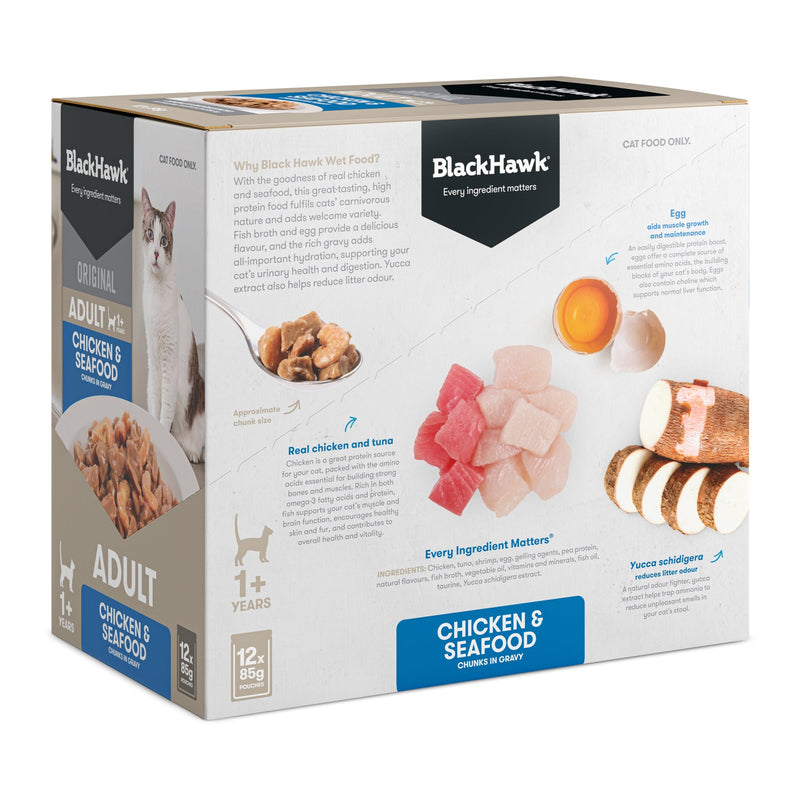 Black Hawk Chicken and Seafood in Gravy Cat Wet Food 85gx12 ^._.^