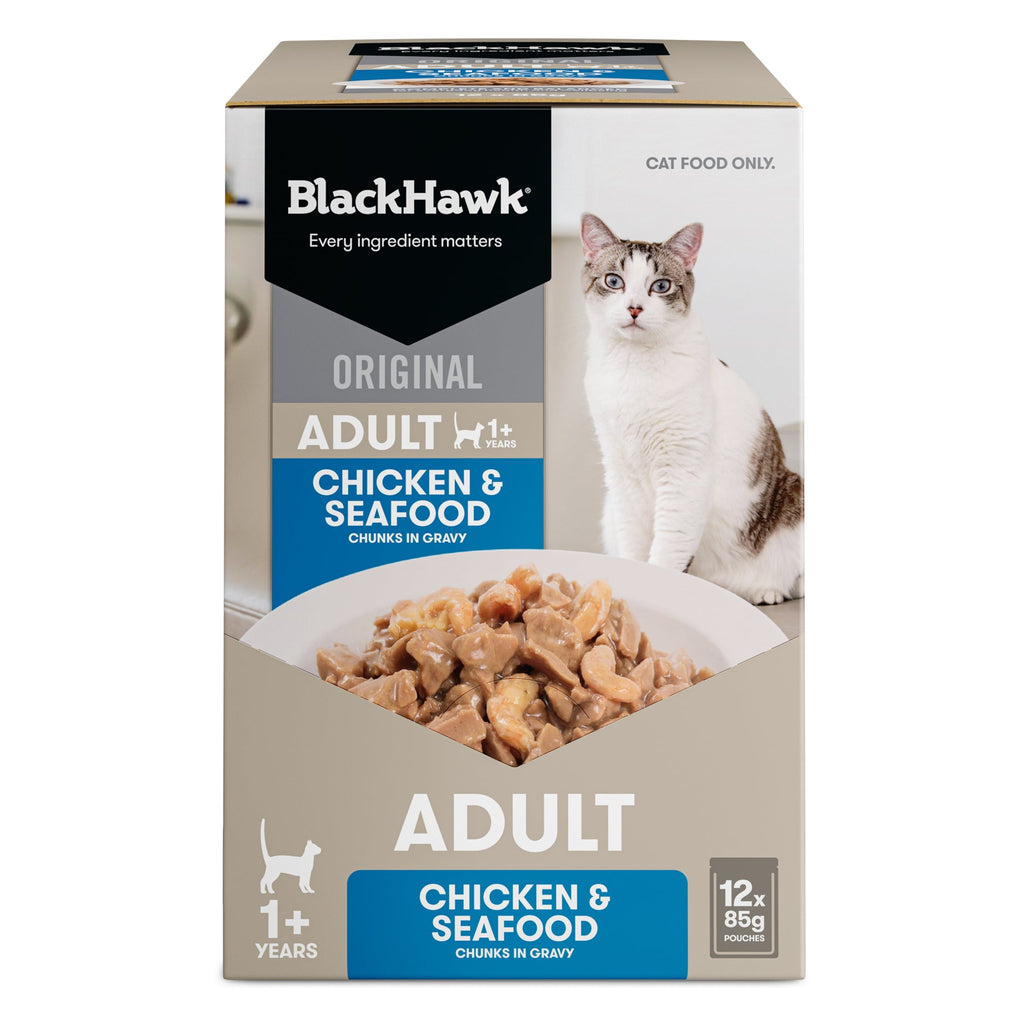 Black Hawk Chicken and Seafood in Gravy Cat Wet Food 85gx12^^^-Habitat Pet Supplies