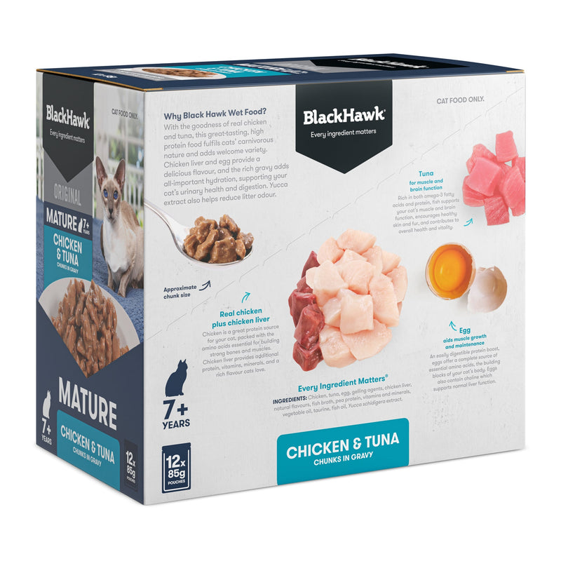 Black Hawk Chicken and Tuna Senior Cat Wet Food 85gx12