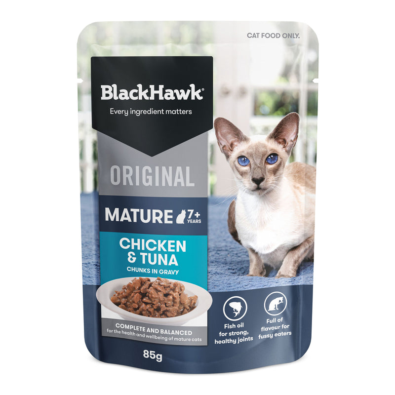 Black Hawk Chicken and Tuna Senior Cat Wet Food 85gx12 ^._.^