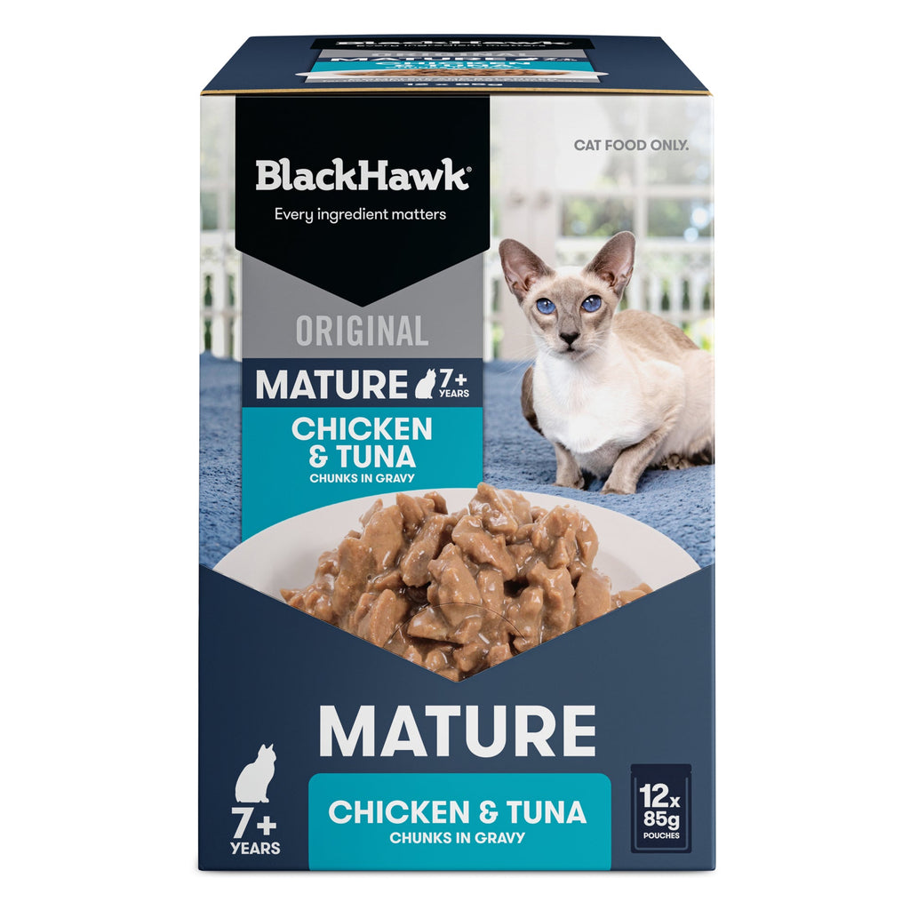 Black Hawk Chicken and Tuna Senior Cat Wet Food 85gx12-Habitat Pet Supplies