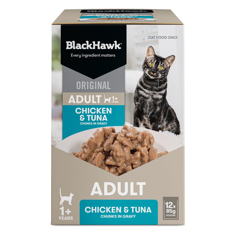 Black Hawk Chicken and Tuna in Gravy Cat Wet Food 85gx12-Habitat Pet Supplies