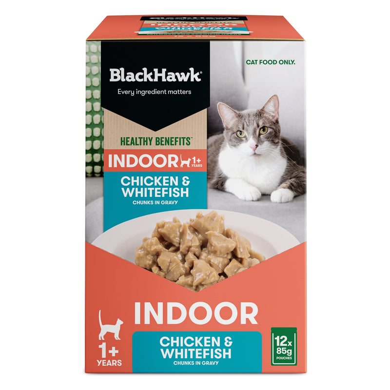 Black Hawk Healthy Benefits Indoor Cat Wet Food 85gx12-Habitat Pet Supplies
