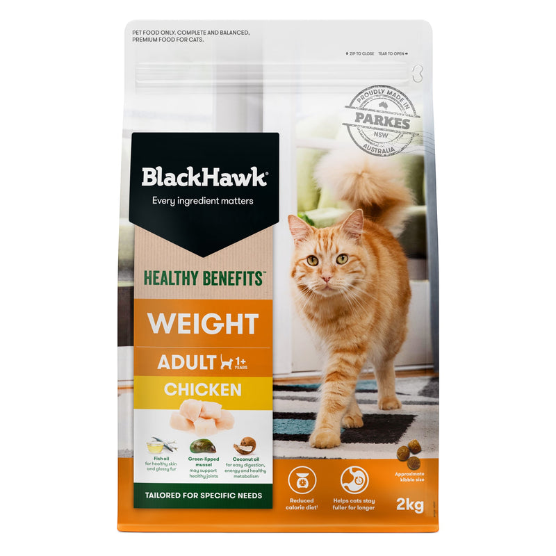 Black Hawk Healthy Benefits Weight Management Chicken Cat Dry Food 2kg-Habitat Pet Supplies