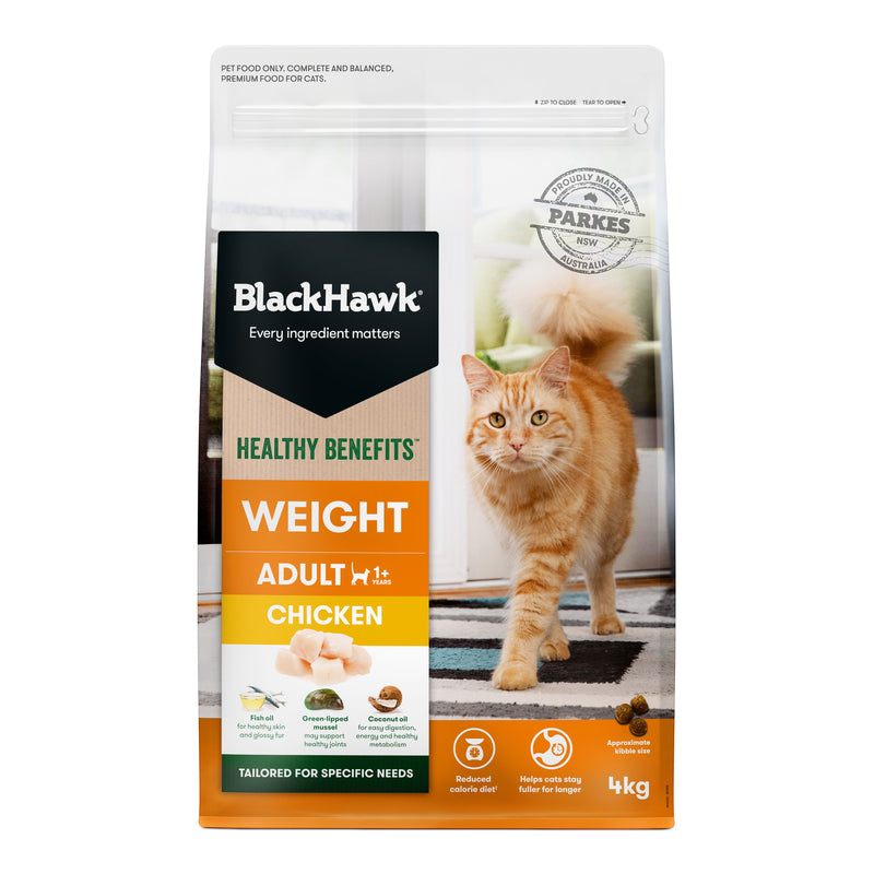 Black Hawk Healthy Benefits Weight Management Chicken Cat Dry Food 4kg^^^-Habitat Pet Supplies
