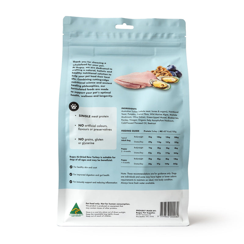 Bugsy Turkey Air Dried Raw Dog Food 1.1kg