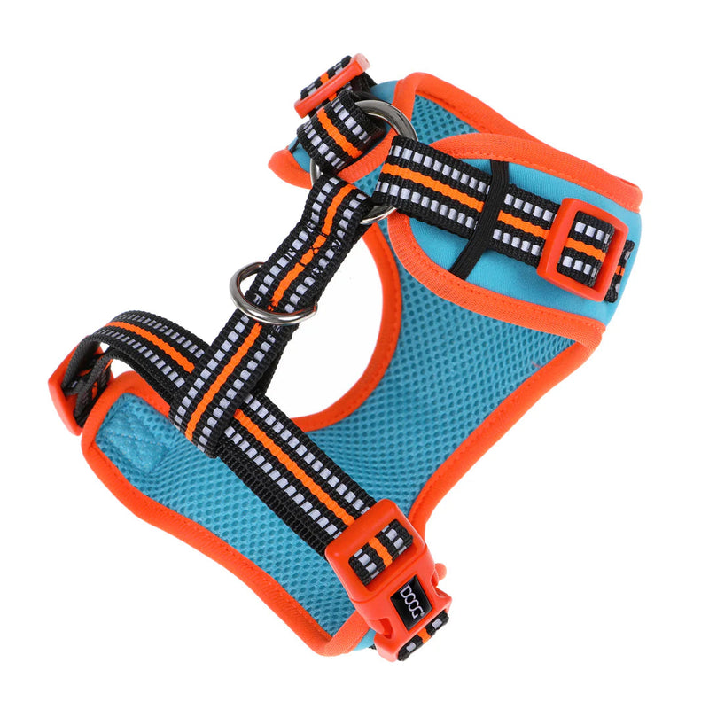 DOOG Neoflex Neoprene Beethoven Neon Blue and Orange Dog Harness Extra Small (+_+)